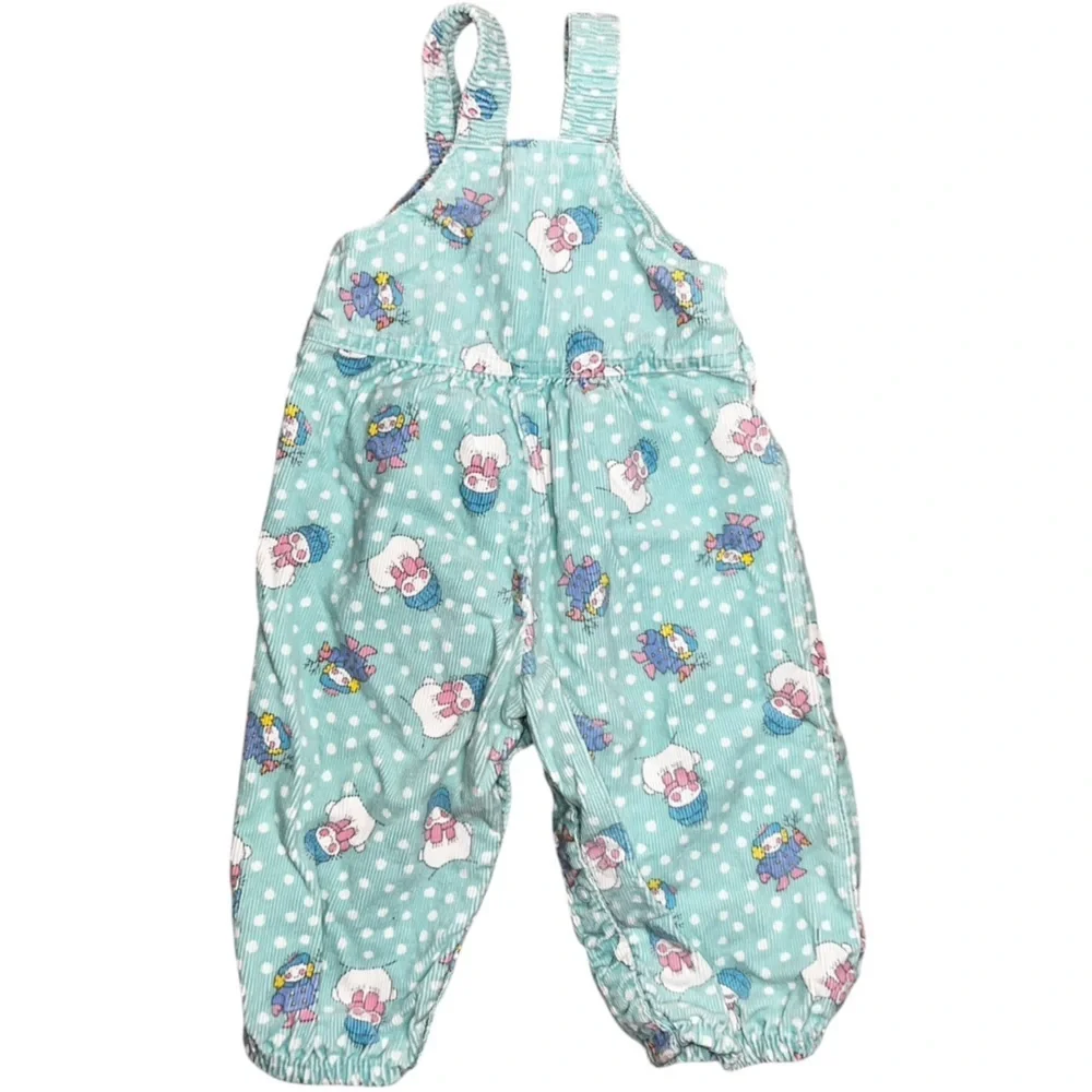 Rare Vintage OshKosh B'Gosh Corduroy Overalls Turquoise Snowman Unisex Size 12M